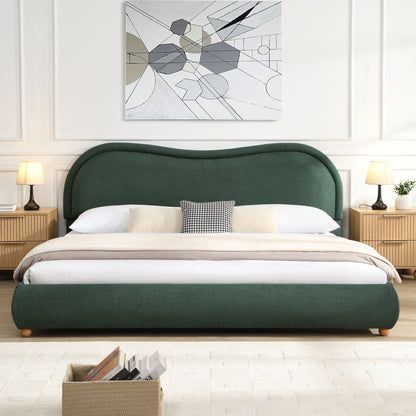 Upholstered Platform Bed with Curved Headboard