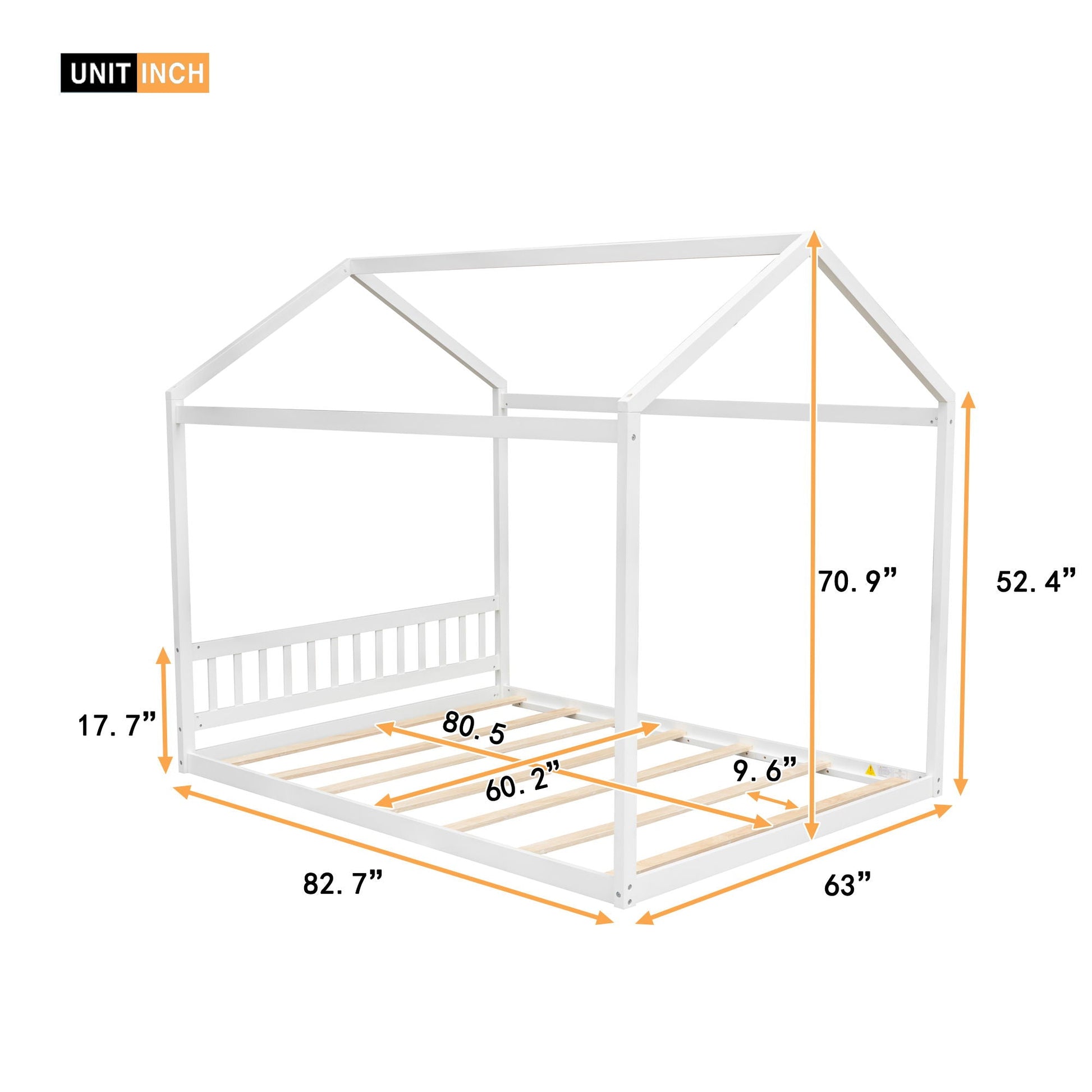 Wooden House Bed With Headboard canopy frame in white wood with slatted base, HouseOfZazla on Tampa Home & Garden Store