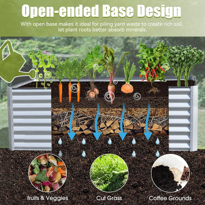 6x3x2ft galvanized raised garden bed cross-section with soil layers, roots, mulch, and drainage on Tampa Home & Garden Store