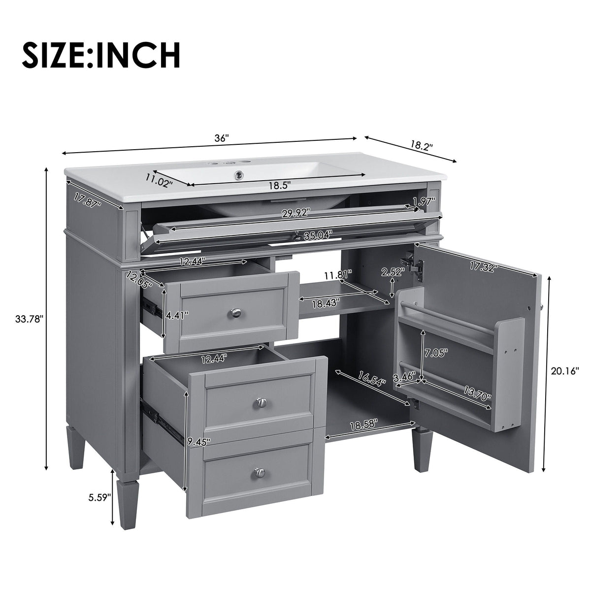 36-inch gray vanity with ceramic sink and multiple drawers by HouseOfZazla on Tampa Home & Garden Store