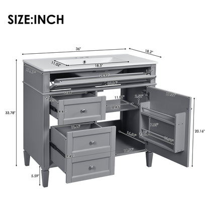 36-inch gray vanity with ceramic sink and multiple drawers by HouseOfZazla on Tampa Home & Garden Store