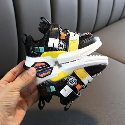 Stevvex baby walking sneakers pair, multicolor black yellow white with straps non-slip sole on Tampa Home & Garden Store