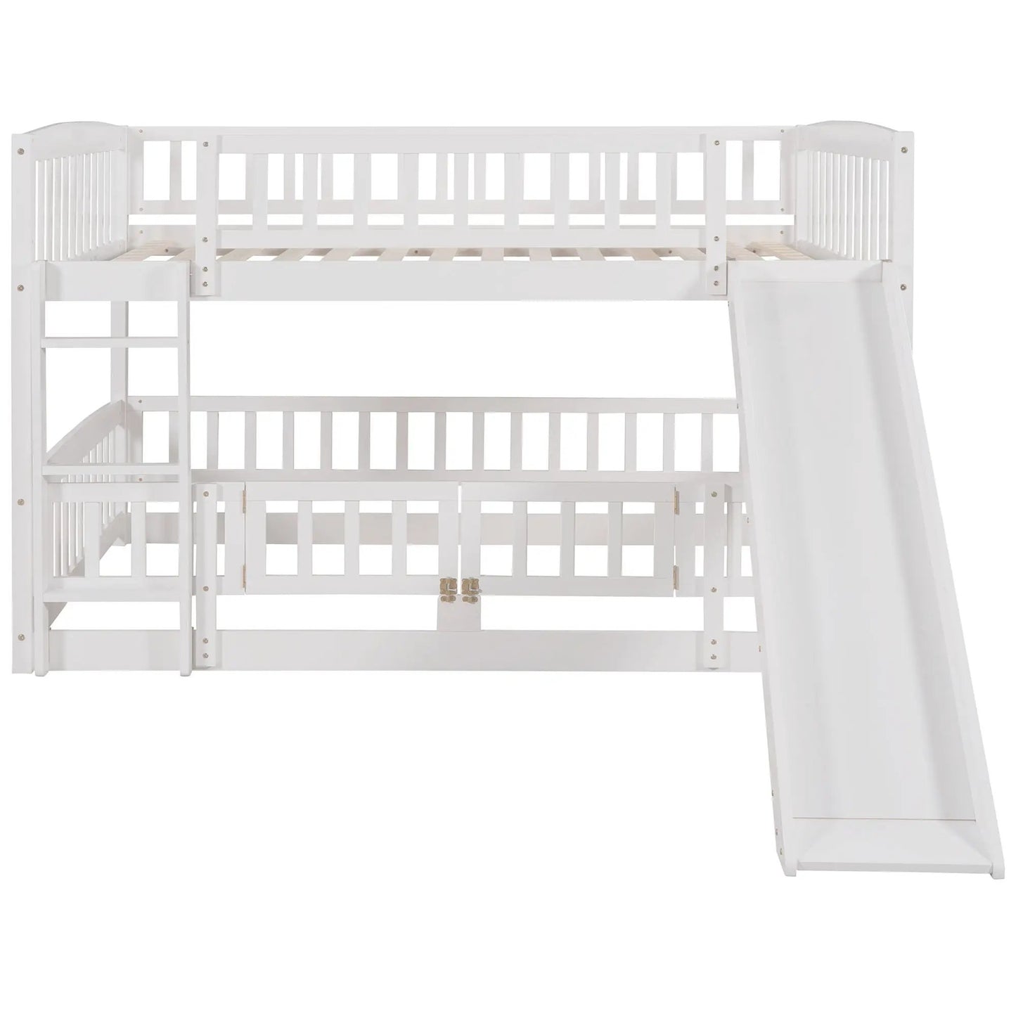 Low Bunk Bed With Slide Fence and Ladder