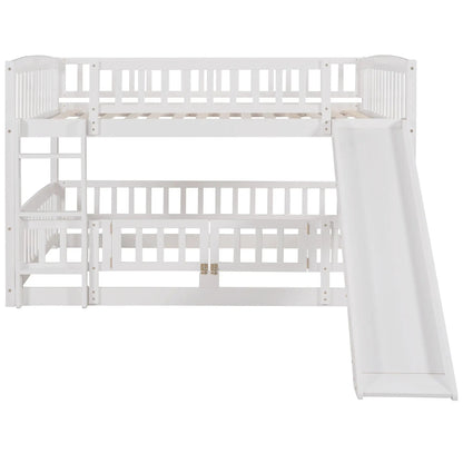 Low Bunk Bed With Slide Fence and Ladder