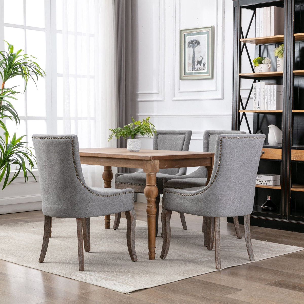 Ultra Side Dining Chair Nail Head gray upholstery, 4 chairs with wood legs by HouseOfZazla on Tampa Home & Garden Store