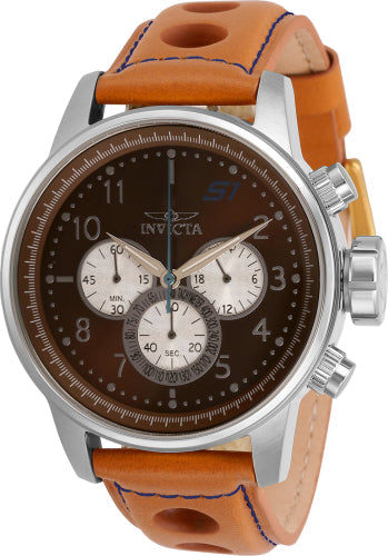 Invicta men's S1 Rally chronograph watch with brown dial, silver case, orange leather strap on Tampa Home & Garden Store