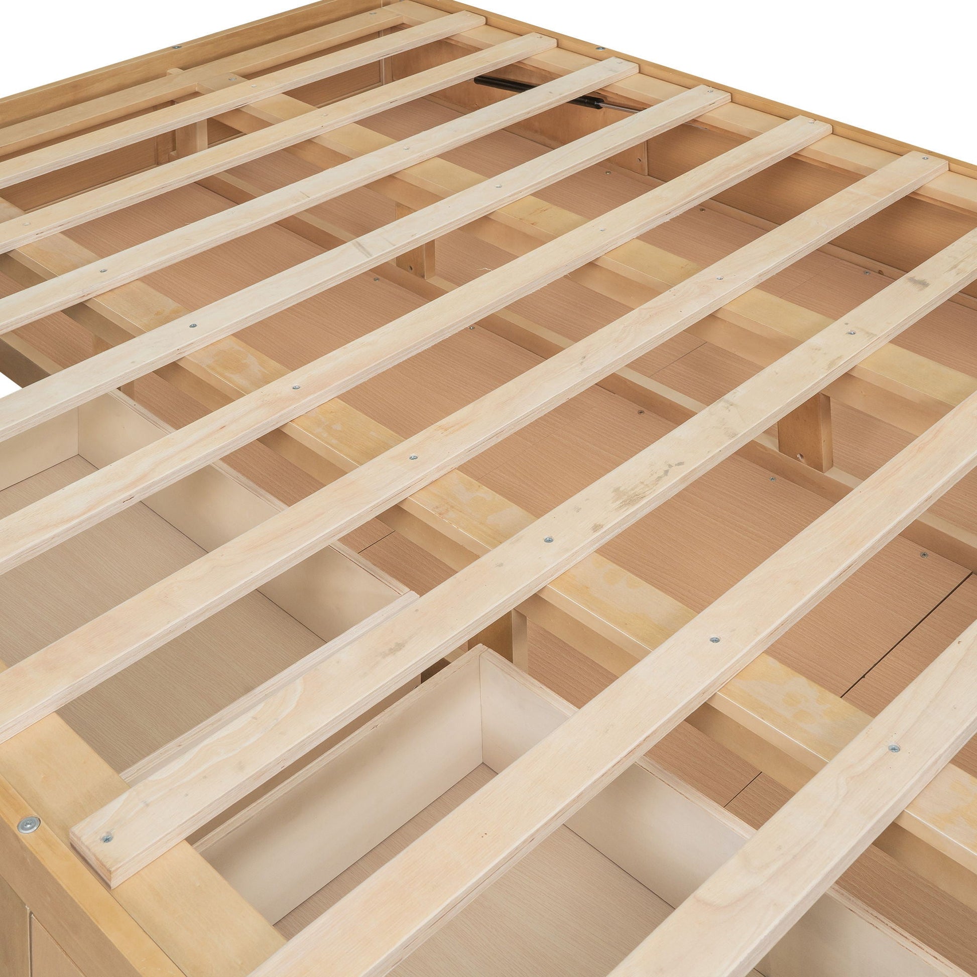 Platform bed with underbed storage and 2 drawers, natural wood slat frame on Tampa Home & Garden Store