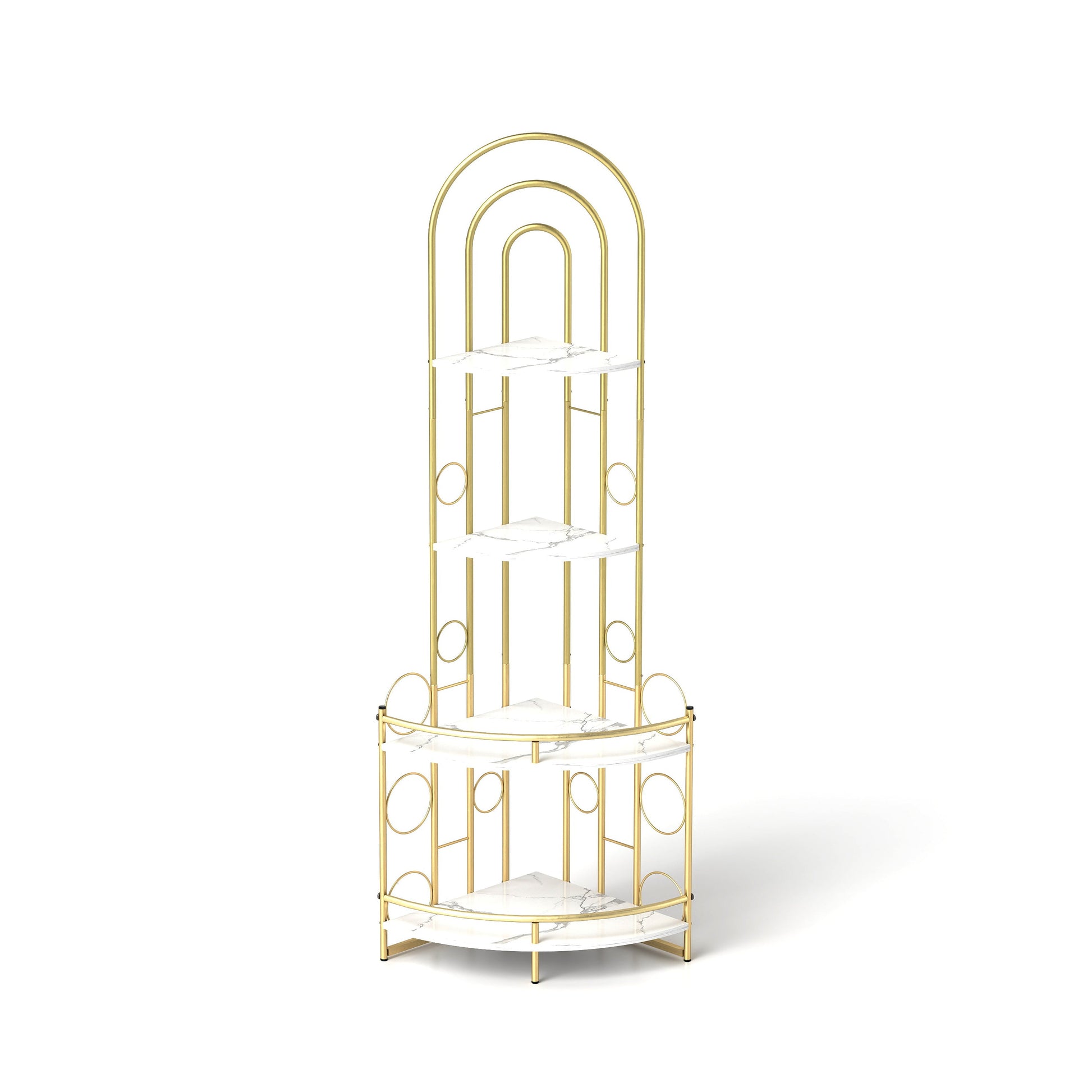 Gold 4-Tier Corner Bookshelf, Modern Style, Plant Stand with Metal Frame - Tampa Home & Garden Store