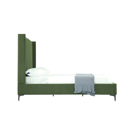 Promenade bed green upholstered with tall channel-tufted headboard and slats by HouseOfZazla on Tampa Home & Garden Store