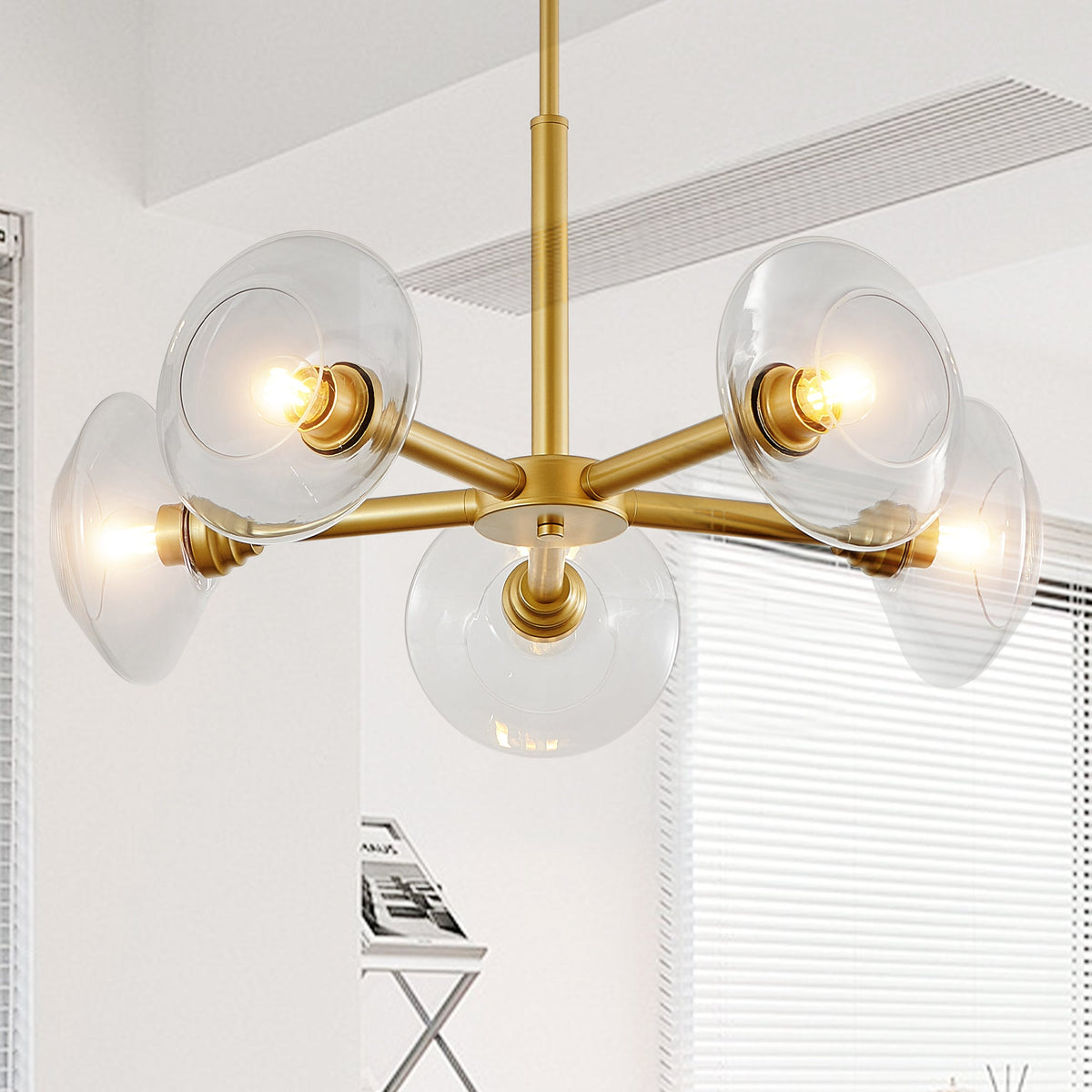 26in modern gold 5-light Sputnik chandelier with clear glass shades on Tampa Home & Garden Store