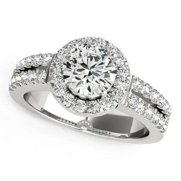 14k white gold halo engagement ring with double-row pavé band around a center diamond 1 3/8 cttw on Tampa Home & Garden Store
