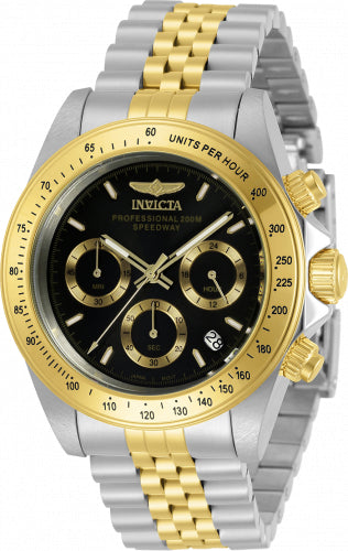Invicta Speedway men's watch, two-tone gold and silver bracelet, black chronograph dial on Tampa Home & Garden Store