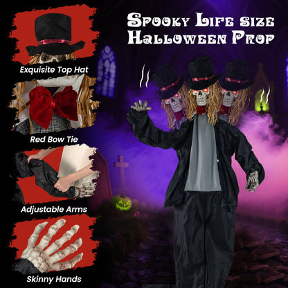 Halloween Animatronic Standing Groom 7.2 ft prop with black top hat and red bow tie DirectDeals on Tampa Home & Garden Store