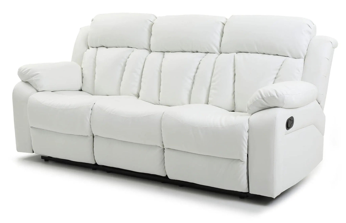 Reclining sofa by Unique Piece Furniture in light gray faux leather with three-seat cushions on Tampa Home & Garden Store