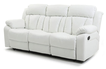 Reclining sofa by Unique Piece Furniture in light gray faux leather with three-seat cushions on Tampa Home & Garden Store