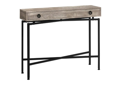 Accent console table with wood top and black metal frame; drawer with ring pulls on Tampa Home & Garden Store