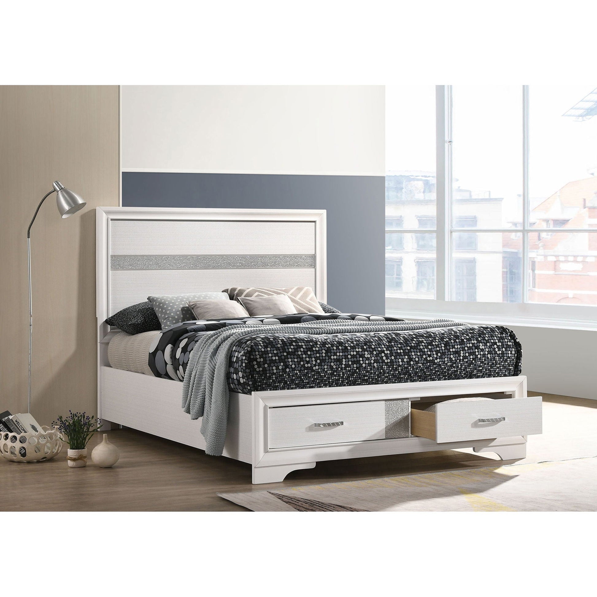 Urbana storage panel bed white finish with built-in under-bed drawers by HouseOfZazla on Tampa Home & Garden Store