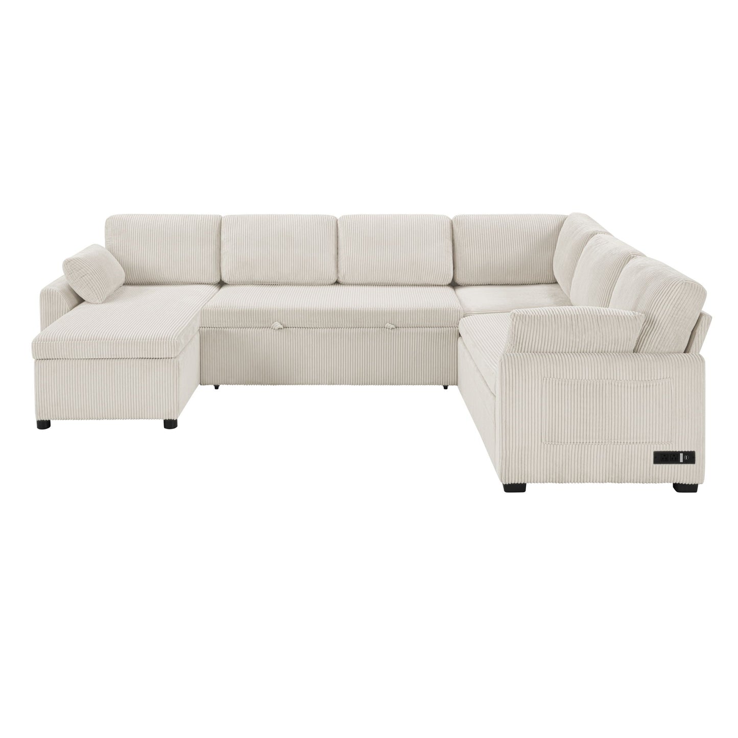 HouseOfZazla beige corduroy convertible U-shaped sectional sofa bed with reversible chaise on Tampa Home & Garden Store