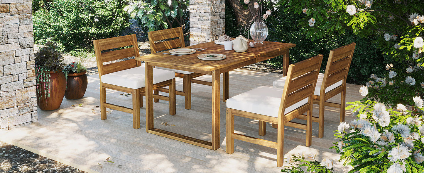 U_STYLE Farmhouse 5-Piece Outdoor Dining Set with white cushions by HouseOfZazla on Tampa Home & Garden Store