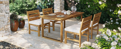 U_STYLE Farmhouse 5-Piece Outdoor Dining Set with white cushions by HouseOfZazla on Tampa Home & Garden Store