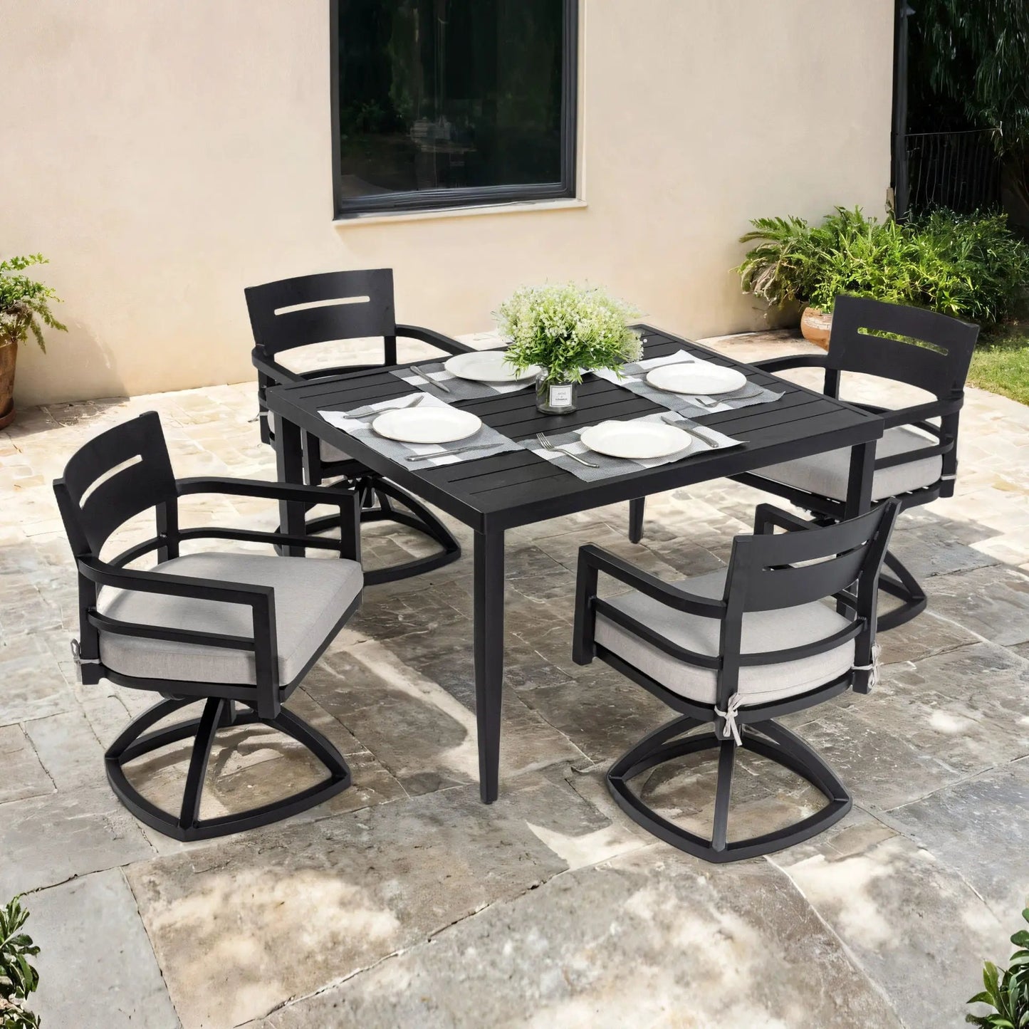 Outdoor Modern Dining Set with Cushioned Chairs