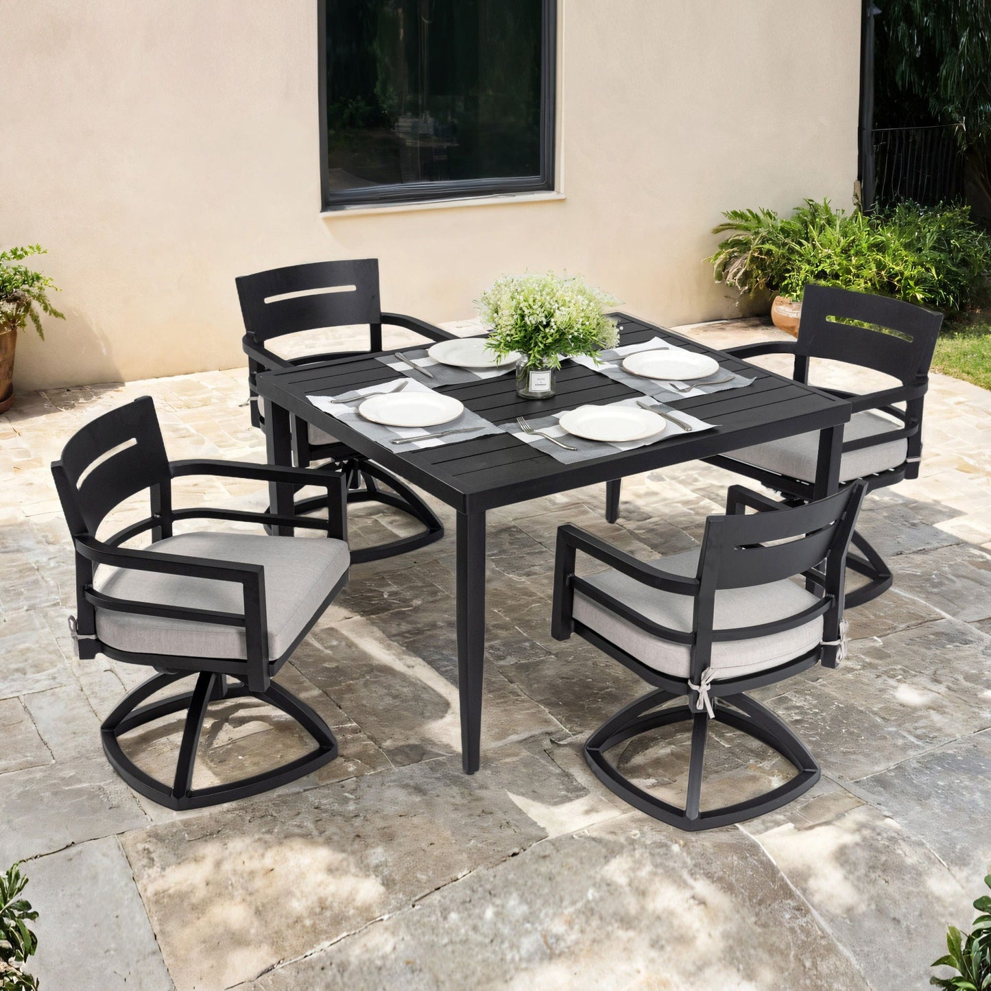Aluminum Outdoor Dining Table and Cushioned Set