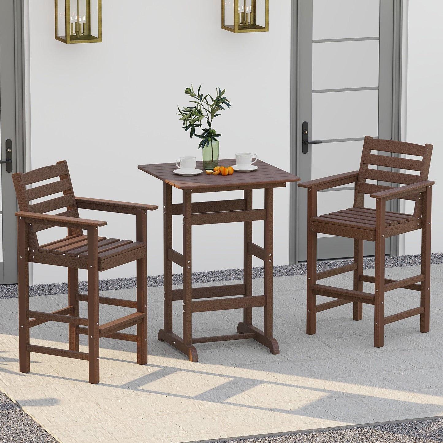 Mesa de bar cuadrada de 30 pulgadas, mesa de comedor con tablero de listones para junto a la piscina - Marrón