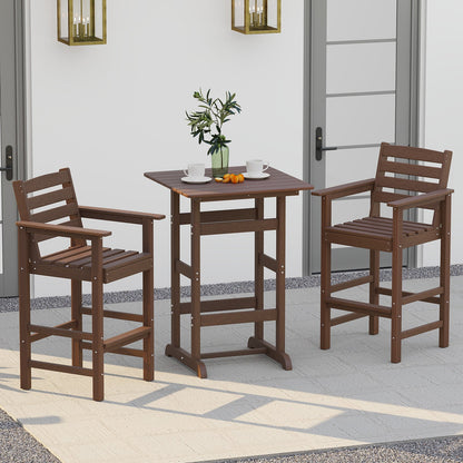 Mesa de bar cuadrada de 30 pulgadas, mesa de comedor con tablero de listones para junto a la piscina - Marrón