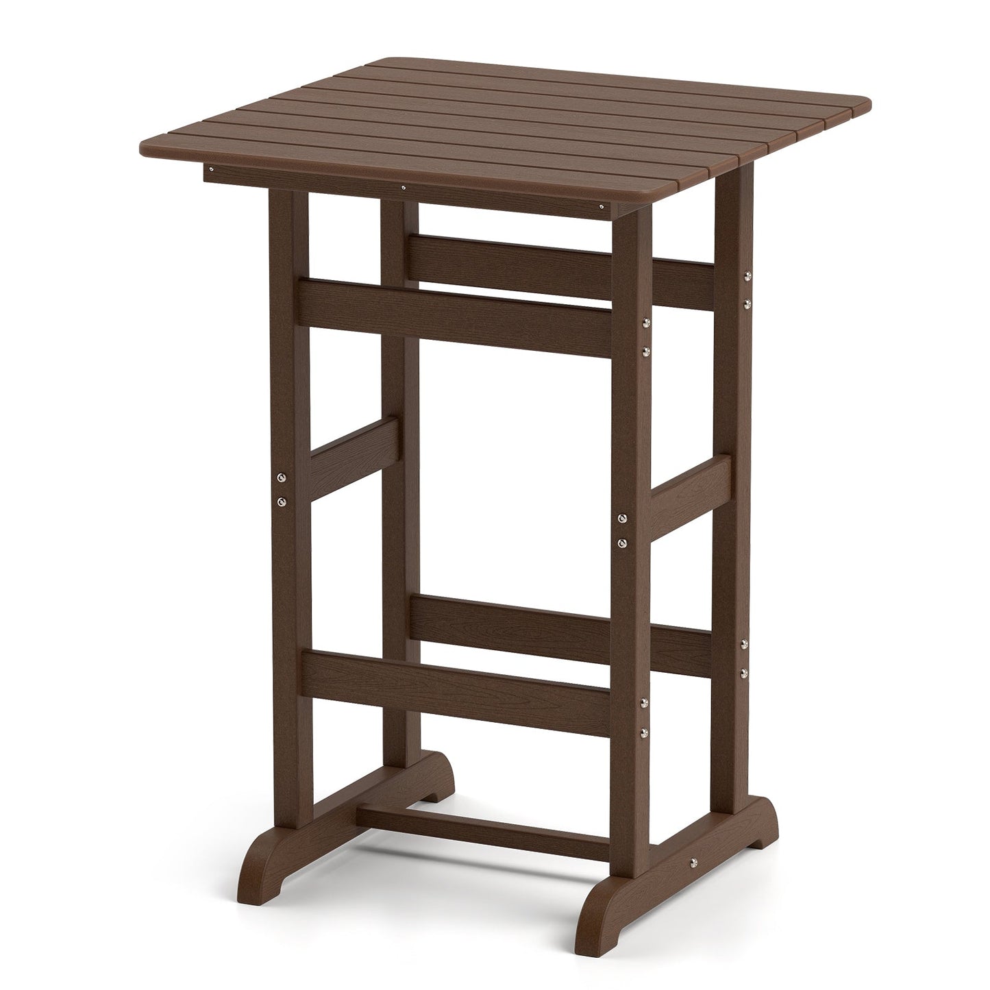 Mesa de bar cuadrada de 30 pulgadas, mesa de comedor con tablero de listones para junto a la piscina - Marrón