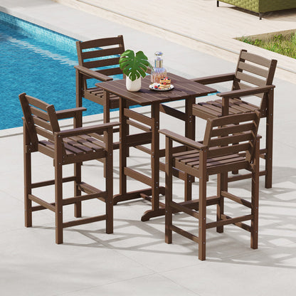 Mesa de bar cuadrada de 30 pulgadas, mesa de comedor con tablero de listones para junto a la piscina - Marrón