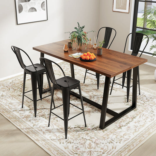 Set of 4 Bar Height Chairs Stackable Metal Bar Stools with Removable Backrest-Black - Tampa Home & Garden Store