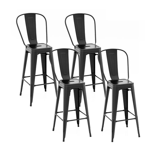 Set of 4 black metal bar-height stools with backrests, stackable DirectDeals on Tampa Home & Garden Store