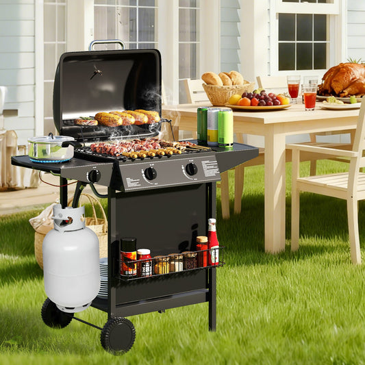 DirectDeals 30,000 BTU outdoor propane gas grill on wheels black with propane tank attached on Tampa Home & Garden Store