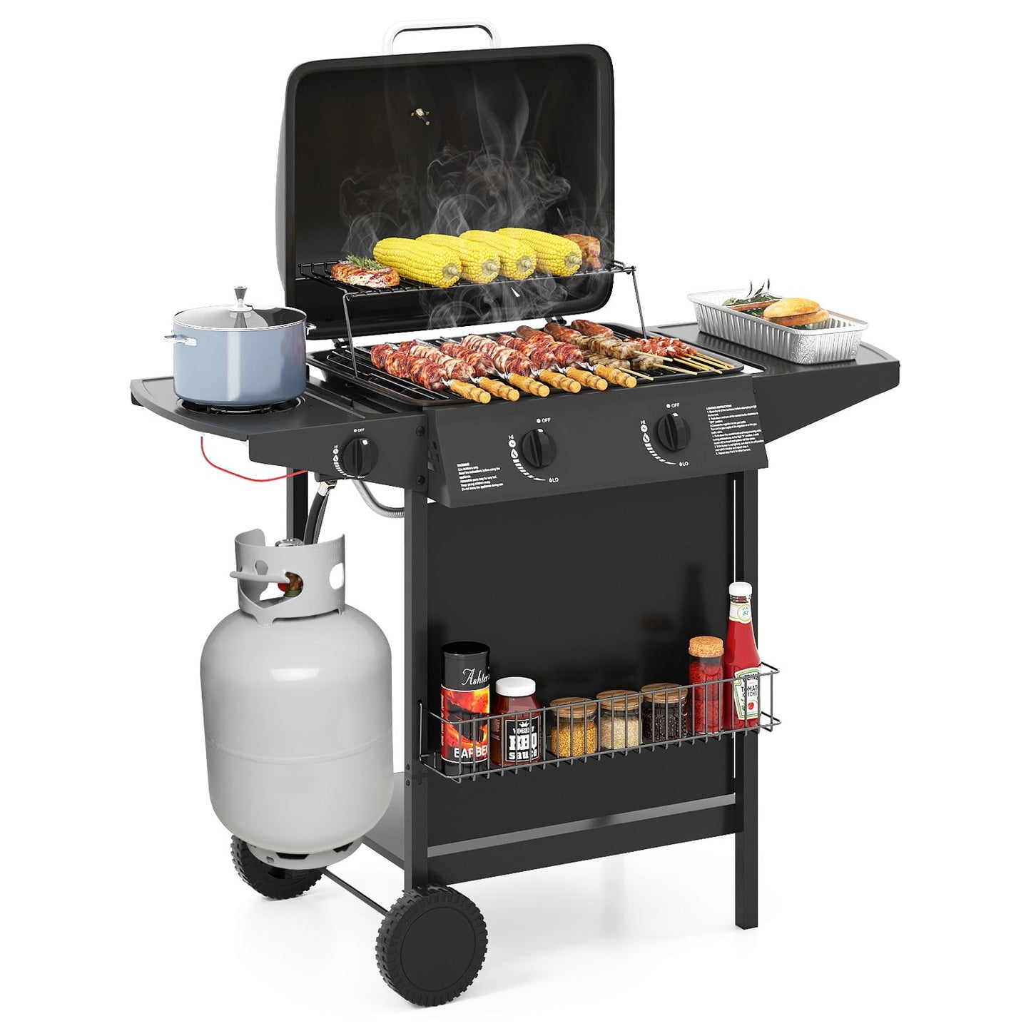 30 000 BTU Outdoor Burner Propane Gas Grill on Wheels-Black DirectDeals on Tampa Home & Garden Store