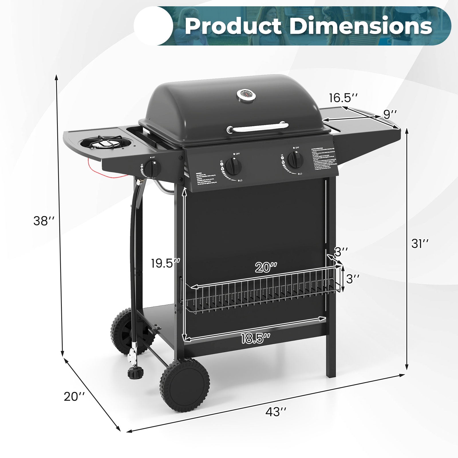 DirectDeals 30 000 BTU outdoor propane gas grill on wheels in black with side burner on Tampa Home & Garden Store