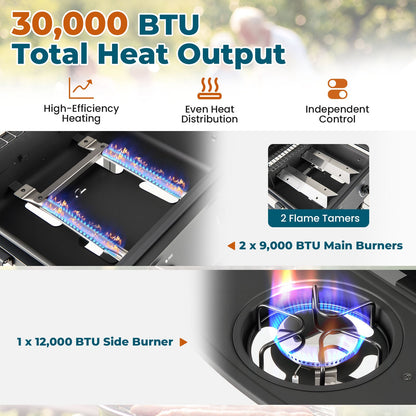 30,000 BTU outdoor grill on wheels black DirectDeals with 2 main burners and 1 side burner on Tampa Home & Garden Store