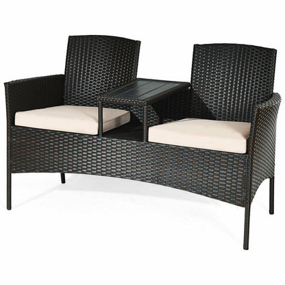 Juego moderno de conversación para patio con mesa de café integrada y cojines - Beige