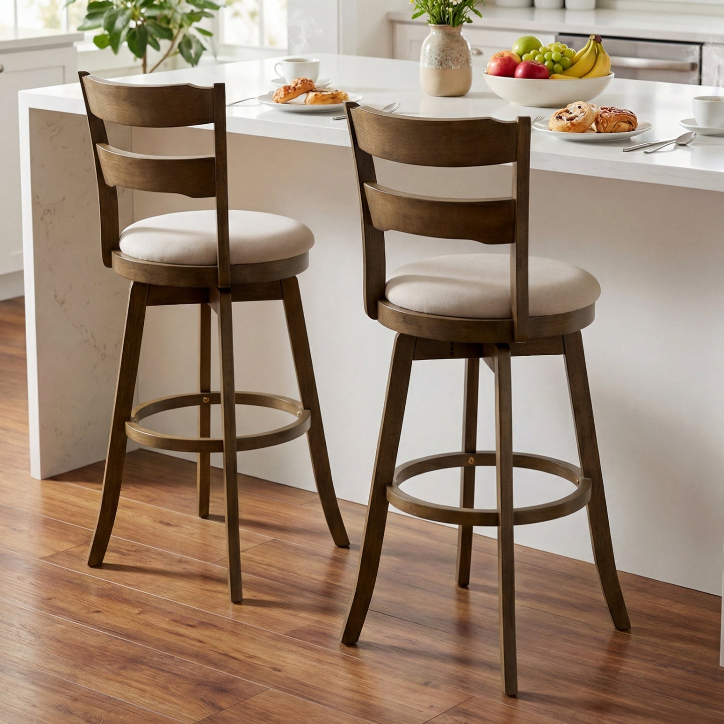 30.5 Inch Swivel Barstools with Backrest & Upholstered Seat