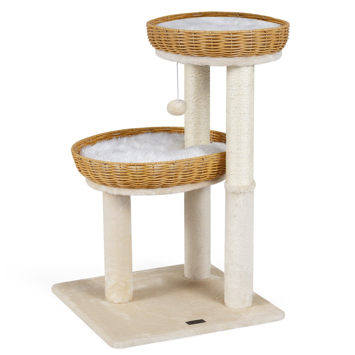 30-Inch Cat Tower with 2 rattan baskets, beige sisal posts and plush lining by DirectDeals on Tampa Home & Garden Store