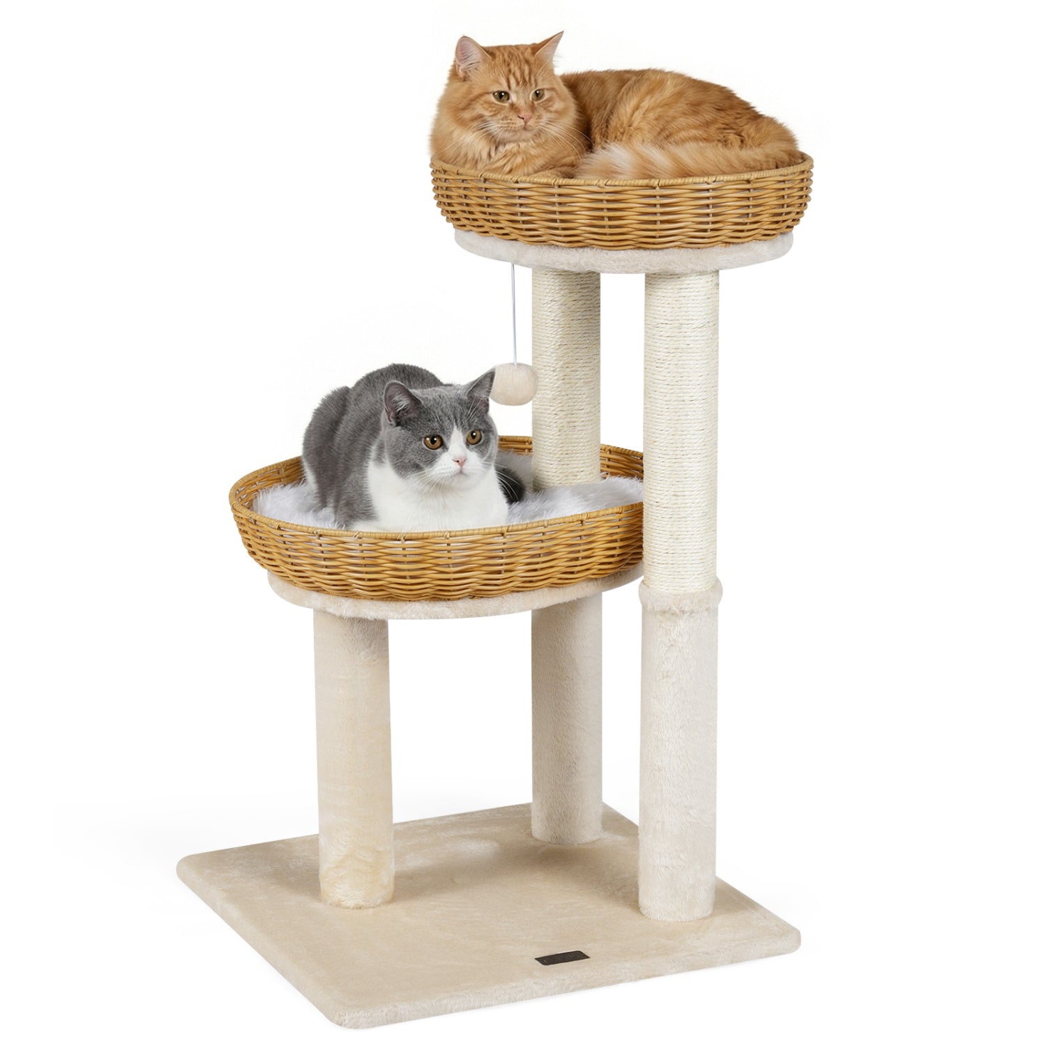 30-Inch Cat Tower with 2 Rattan Cat Baskets by DirectDeals; orange and gray cats on Tampa Home & Garden Store
