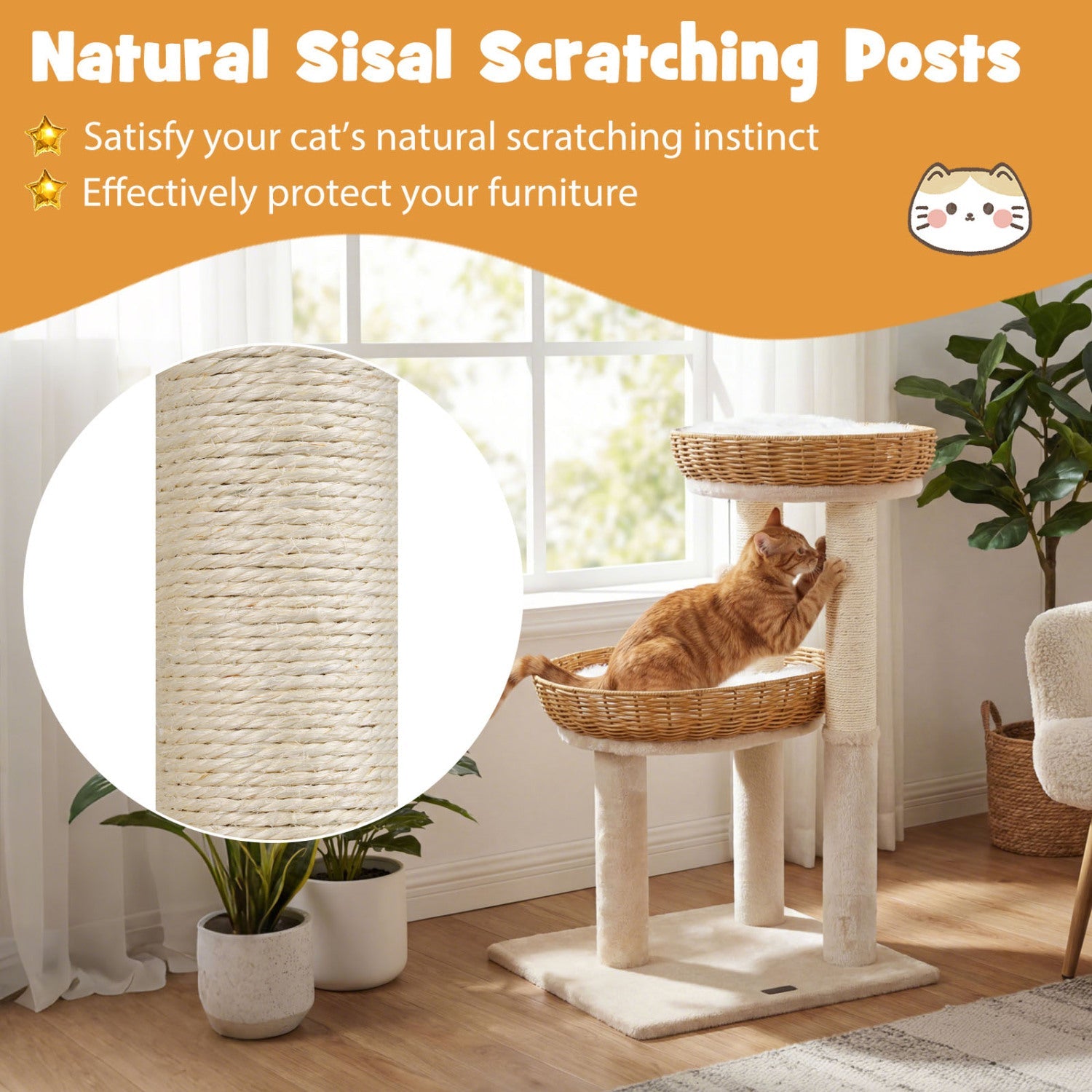 DirectDeals 30-Inch Cat Tower with 2 Rattan Baskets, sisal posts, indoor kittens on Tampa Home & Garden Store