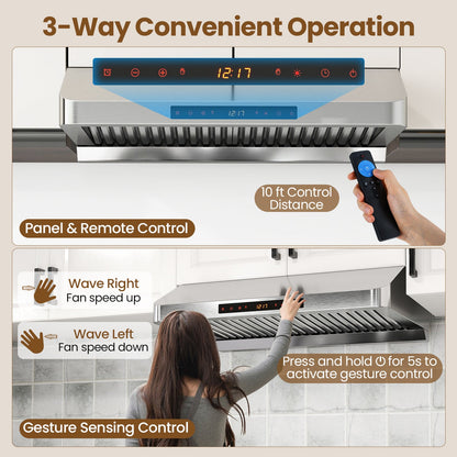 30 Inch Under Cabinet Range Hood with Oil Collector 900 CFM Stainless Steel Kitchen Vent-Silver