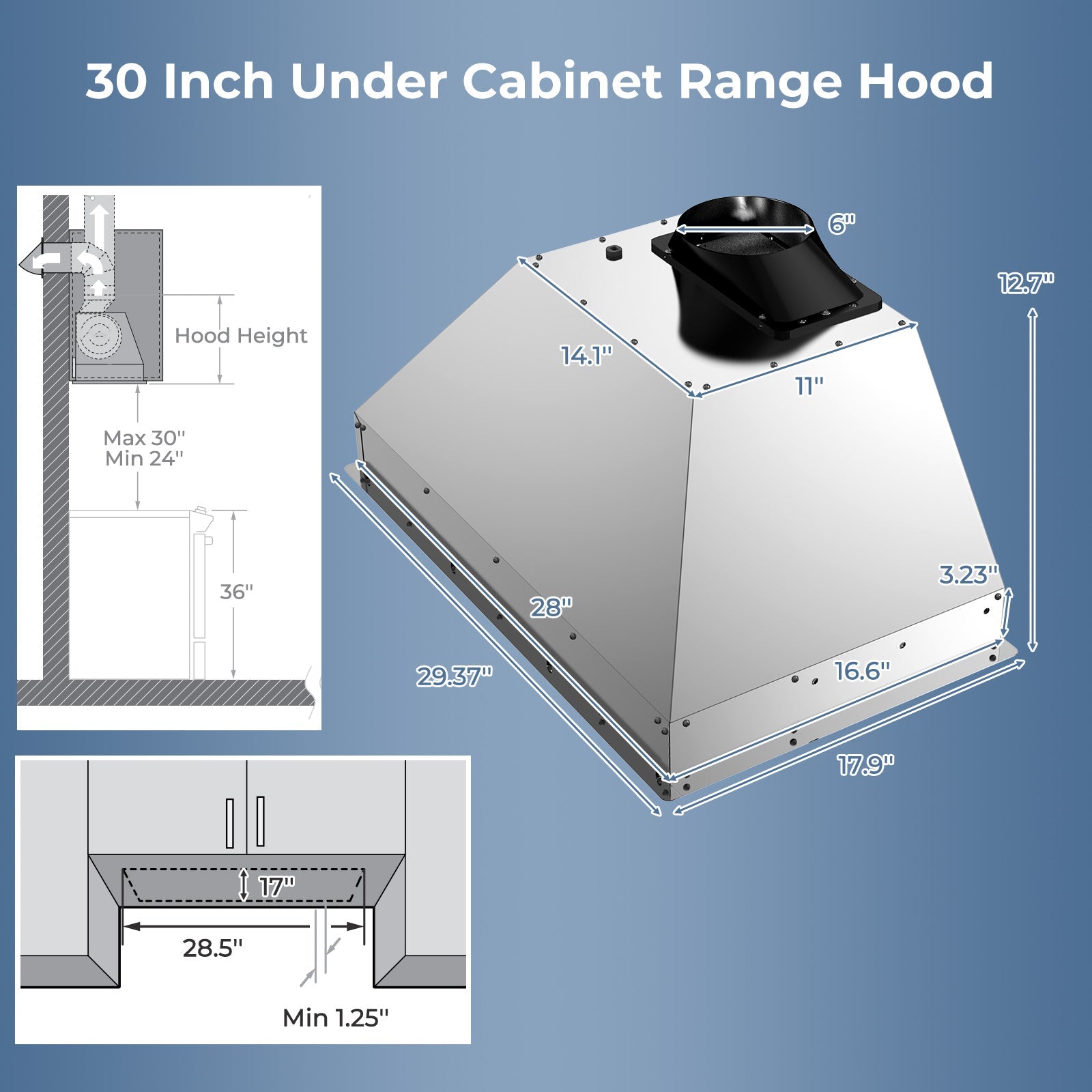 30 Inch Under Cabinet Range Hood with 4 Fan Speeds and Baffles Filters-Silver - Tampa Home & Garden Store