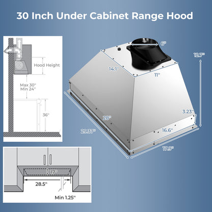 30 Inch Under Cabinet Range Hood with 4 Fan Speeds and Baffles Filters-Silver - Tampa Home & Garden Store