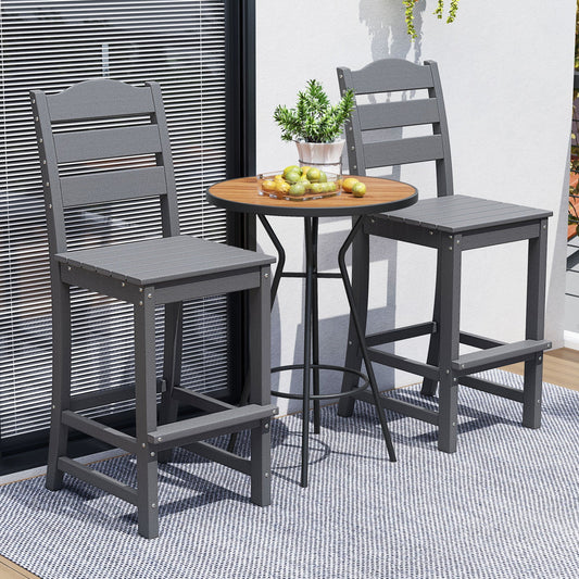 30 Inches Counter Height HDPE Bar Stool with Backrest and Footrest-Gray - Tampa Home & Garden Store