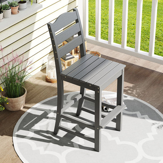 30 Inches Counter Height HDPE Bar Stool with Backrest and Footrest-Gray - Tampa Home & Garden Store