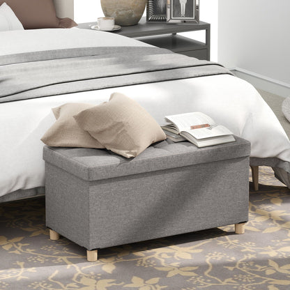30 Inches Storage Ottoman Bench with Tray and Rubber Wood Legs-Gray