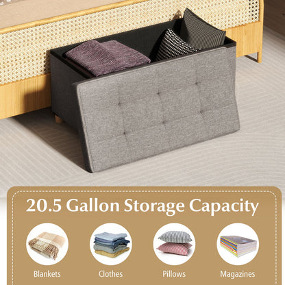 30 Inches Storage Ottoman Bench with Tray and Rubber Wood Legs-Gray