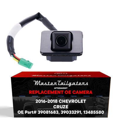 Chevrolet Cruze rear OEM backup camera by Master Tailgaters, black housing and green connector on Tampa Home & Garden Store