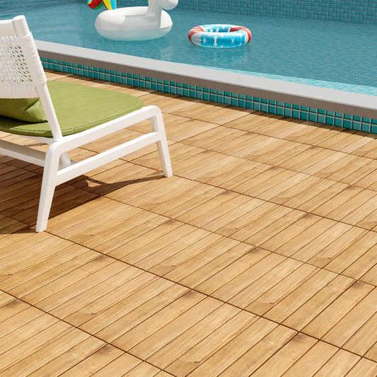 30 PCS Interlocking Deck Tiles 12 x 12 Inch Acacia Wood Patio Tiles with Straight Slats-Natural - Tampa Home & Garden Store